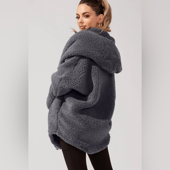 POPFLEX Faux Sherpa Cocoon Coat - Cool Grey 1x / 3x - Picture 2 of 7